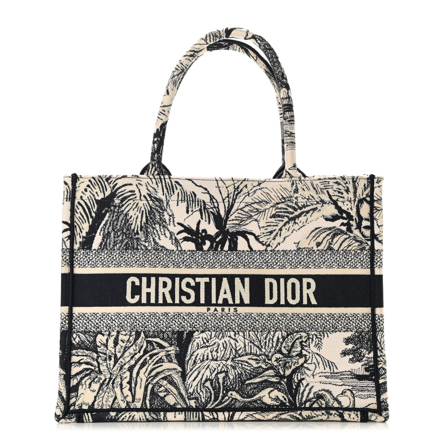 Canvas Embroidered Medium Palms Toile De Jouy Book Tote Blue