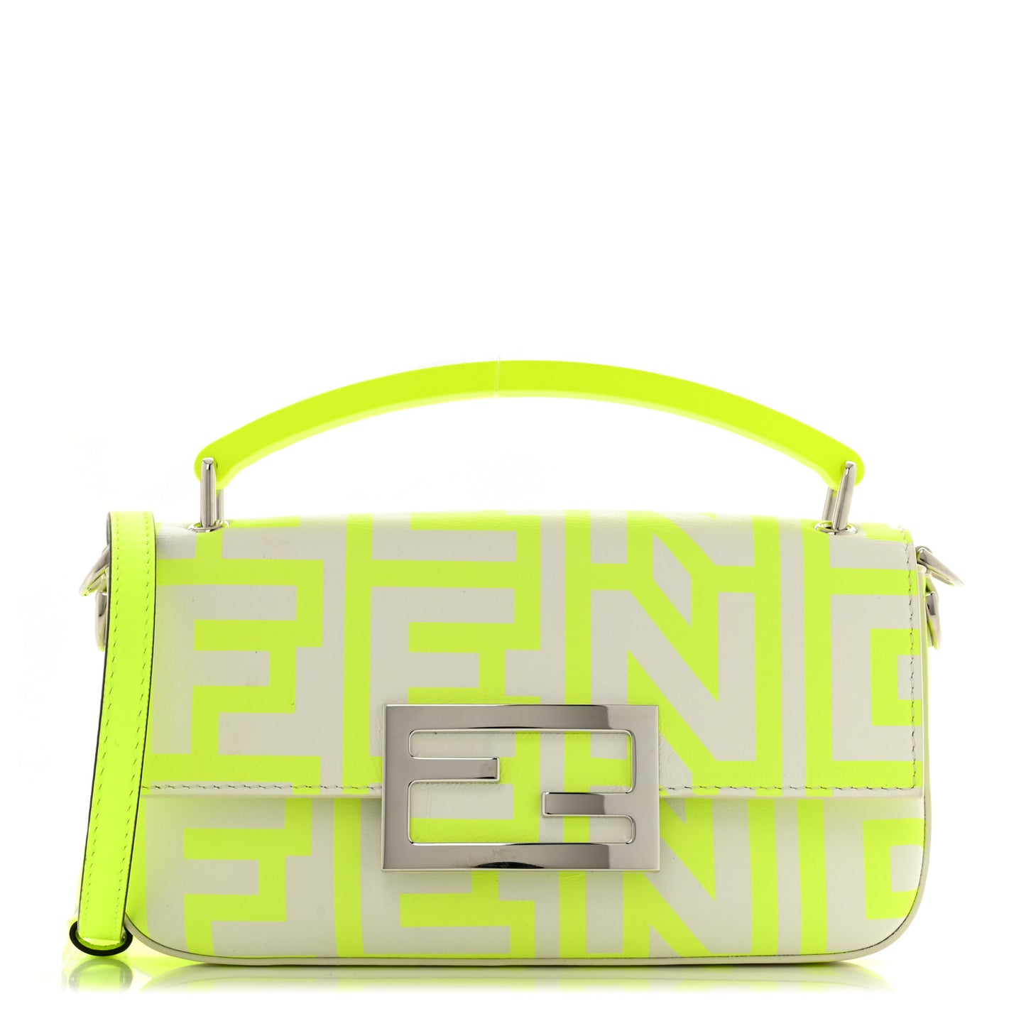 X MARC JACOBS Nappa Vitello King Logo Print Phone Baguette Yellow Fluo