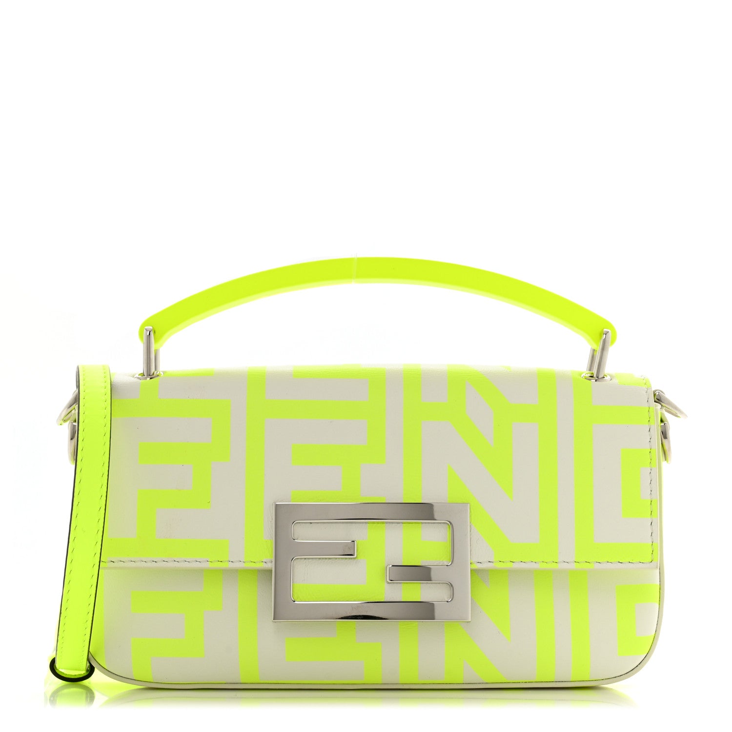 Fendi X MARC JACOBS Nappa Vitello King Logo Print Phone Baguette Yellow Fluo 1 of 12