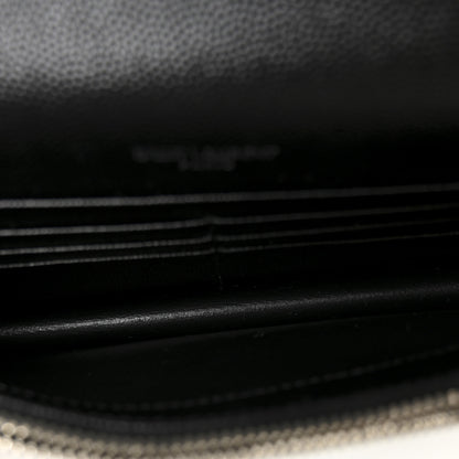Saint Laurent Grain De Poudre Matelasse Chevron Monogram Envelope Chain Wallet Black 5 of 10