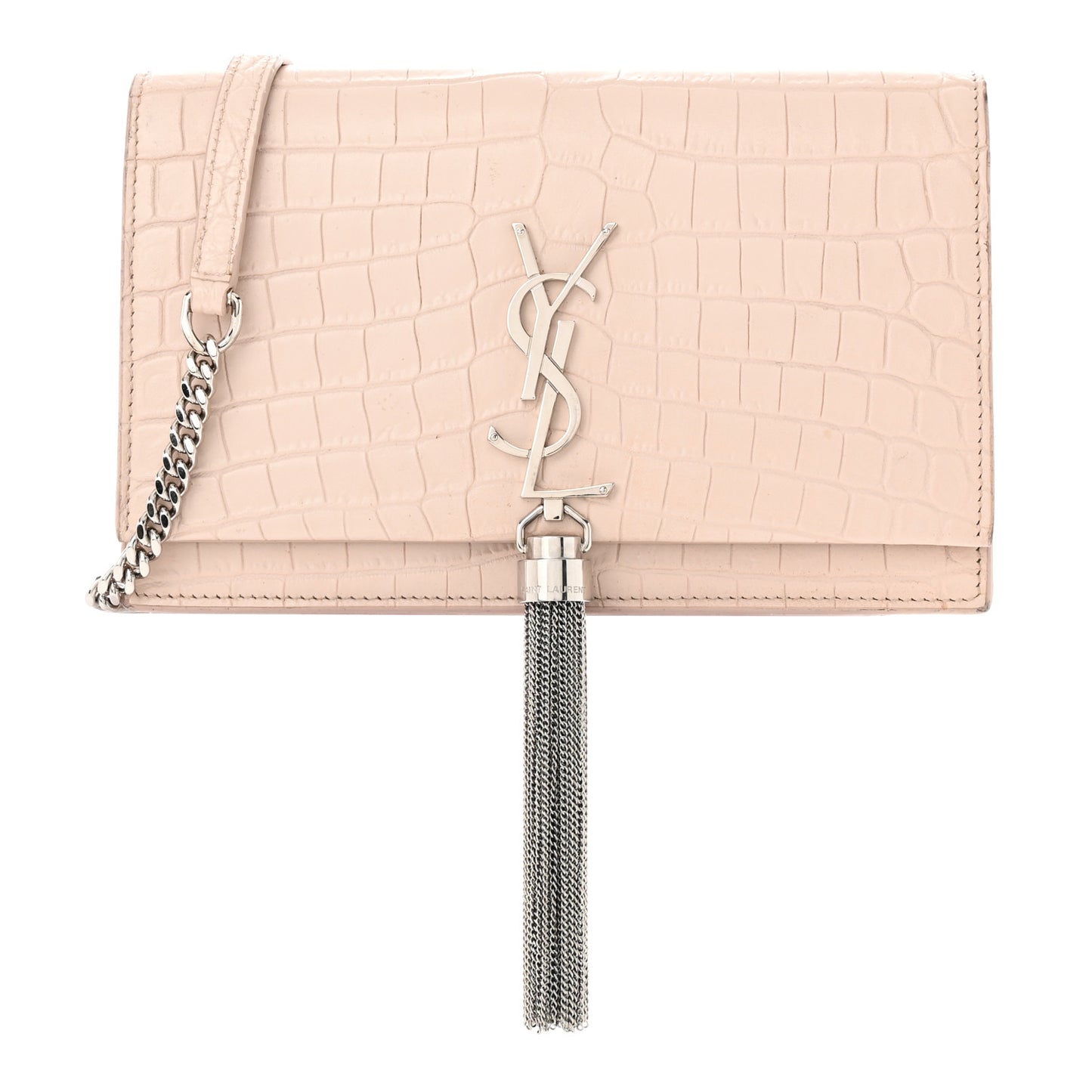 Calfskin Crocodile Embossed Kate Monogram Tassel Chain Wallet Marble Pink