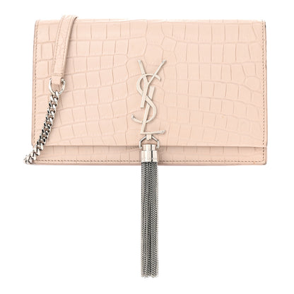 Saint Laurent Calfskin Crocodile Embossed Kate Monogram Tassel Chain Wallet Marble Pink 1 of 16