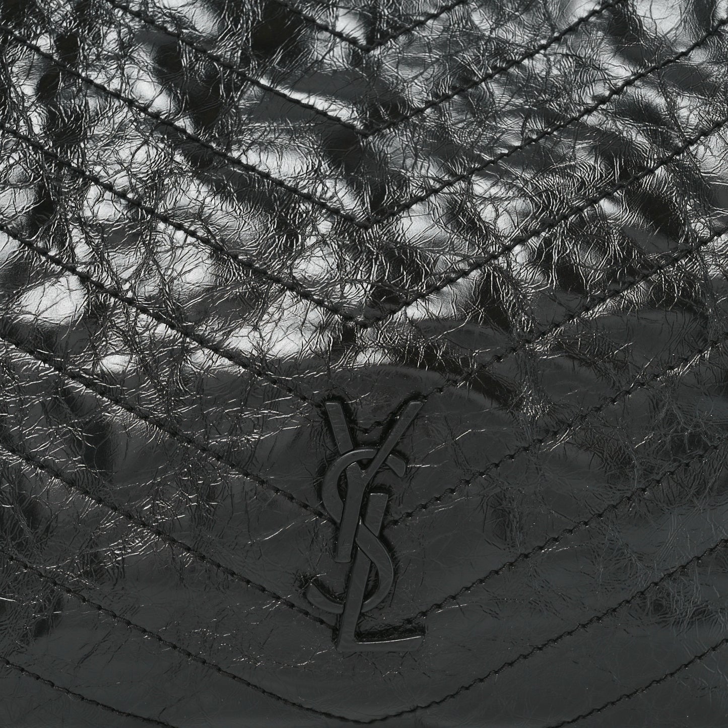 Crinkled Calfskin Matelasse Monogram Medium Niki Shopper Tote Black