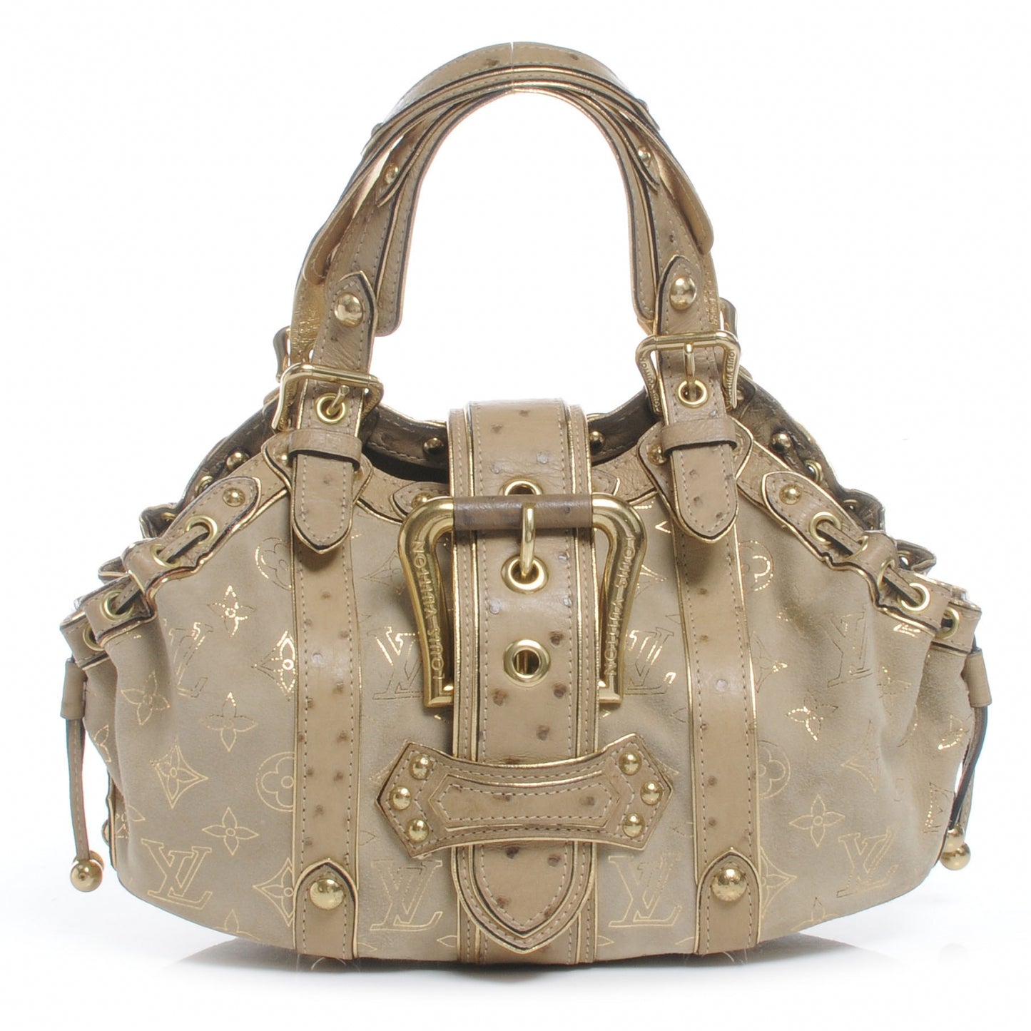 Monogram Suede Ostrich Theda GM Gold