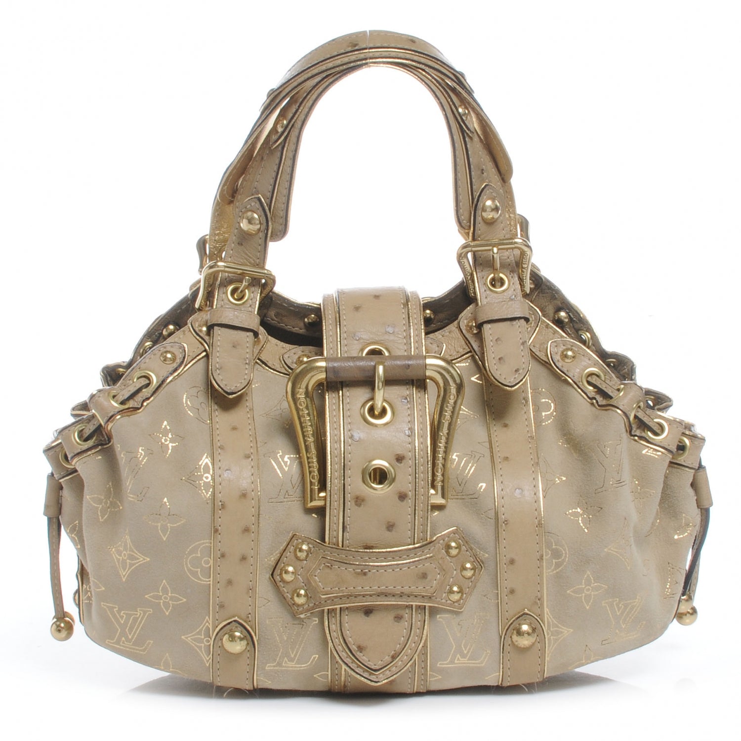 Louis Vuitton Monogram Suede Ostrich Theda GM Gold 1 of 7