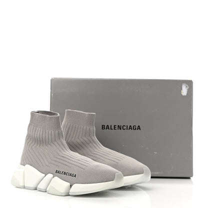 Balenciaga Ribbed Knit Womens Speed 2.0 Transparent Sole Sneakers 37 Baltic Grey White 9 of 9