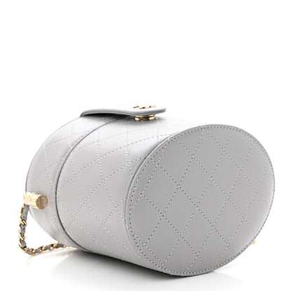 Chanel Lambskin Quilted Round Mini Vanity Case With Chain Case With Chain Grey 4 of 10