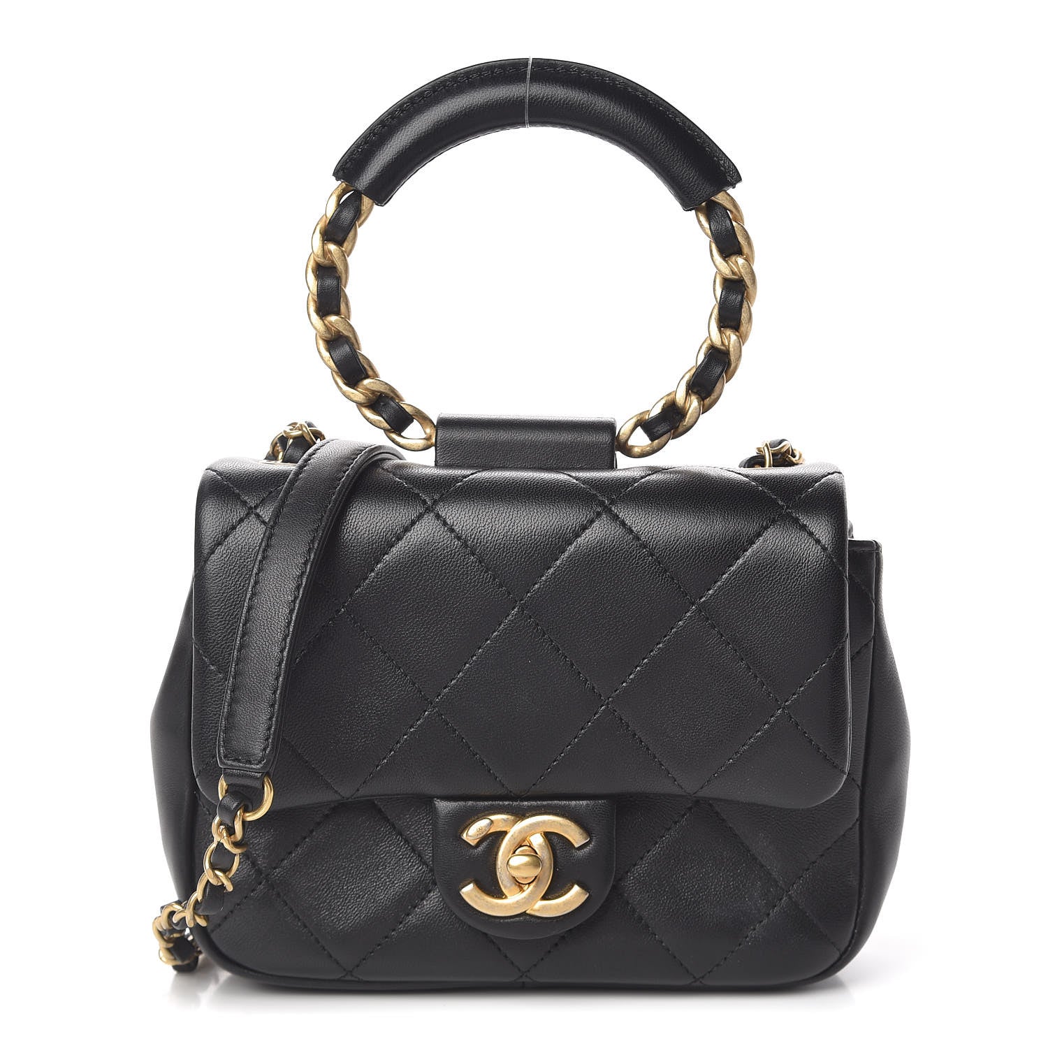 Chanel Lambskin Quilted Small Circular Handle Bag Black 2 of 10