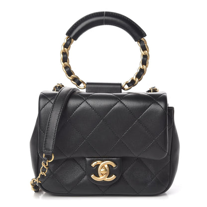 Chanel Lambskin Quilted Small Circular Handle Bag Black 2 of 10