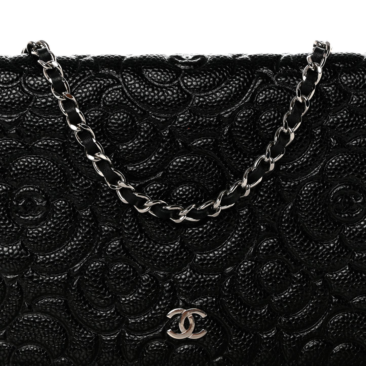 Caviar Camellia Embossed Wallet On Chain WOC Black