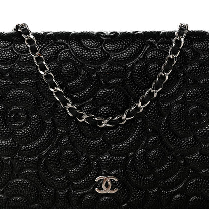 Chanel Caviar Camellia Embossed Wallet On Chain WOC Black 10 of 12