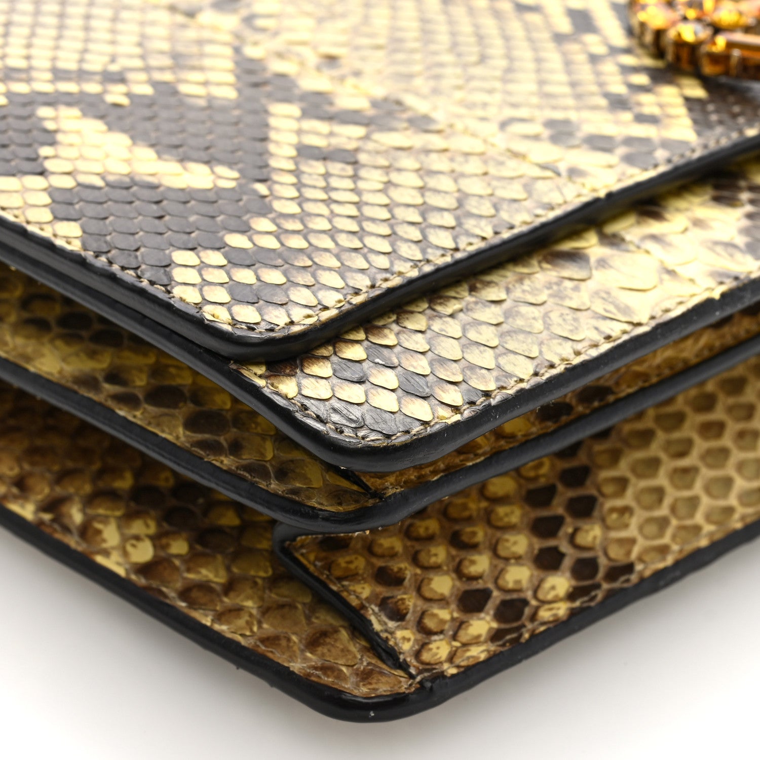 Gucci Snakeskin Crystal GG Broadway Shoulder Bag Yellow 9 of 10