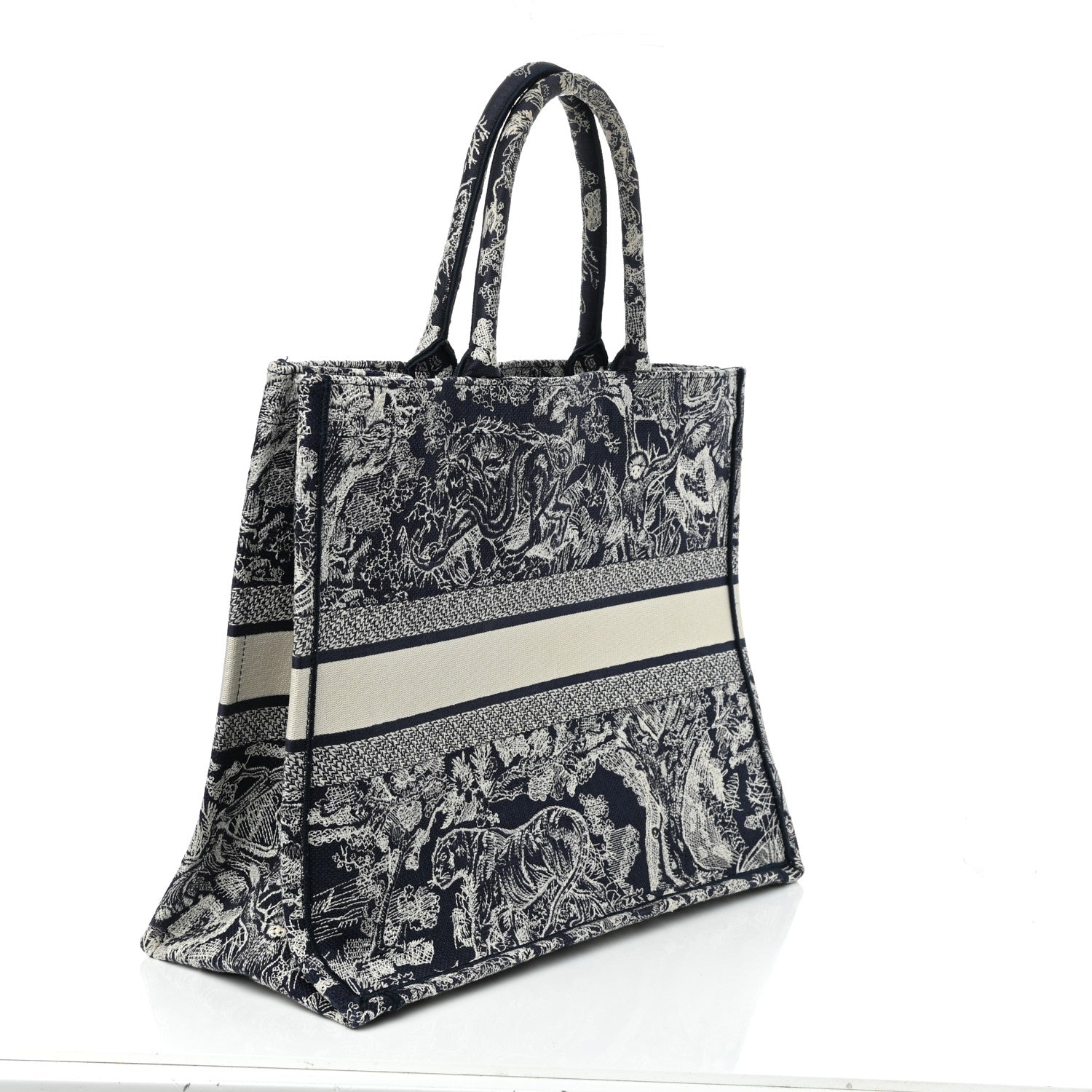 Christian Dior Canvas Embroidered Large Toile De Jouy Reverse Book Tote Blue 3 of 10
