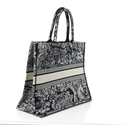 Christian Dior Canvas Embroidered Large Toile De Jouy Reverse Book Tote Blue 3 of 10