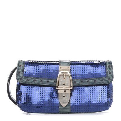 Gucci Sequin Lizard Crystal Wristlet Clutch Bag Blue 1 of 11