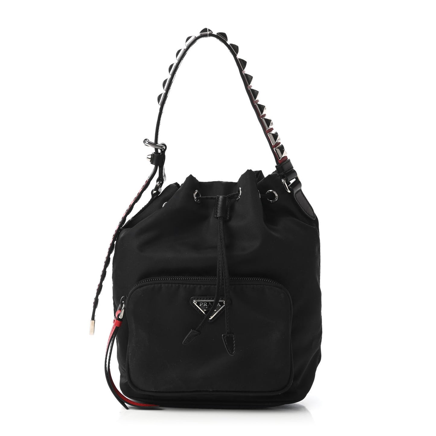 Tessuto Nylon Studded New Vela Mini Bucket Crossbody Bag Black Fuoco