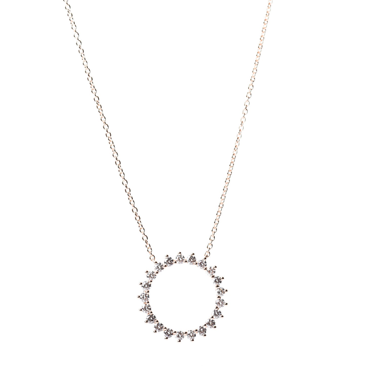 18K Rose Gold Diamond Open Circle Pendant Necklace
