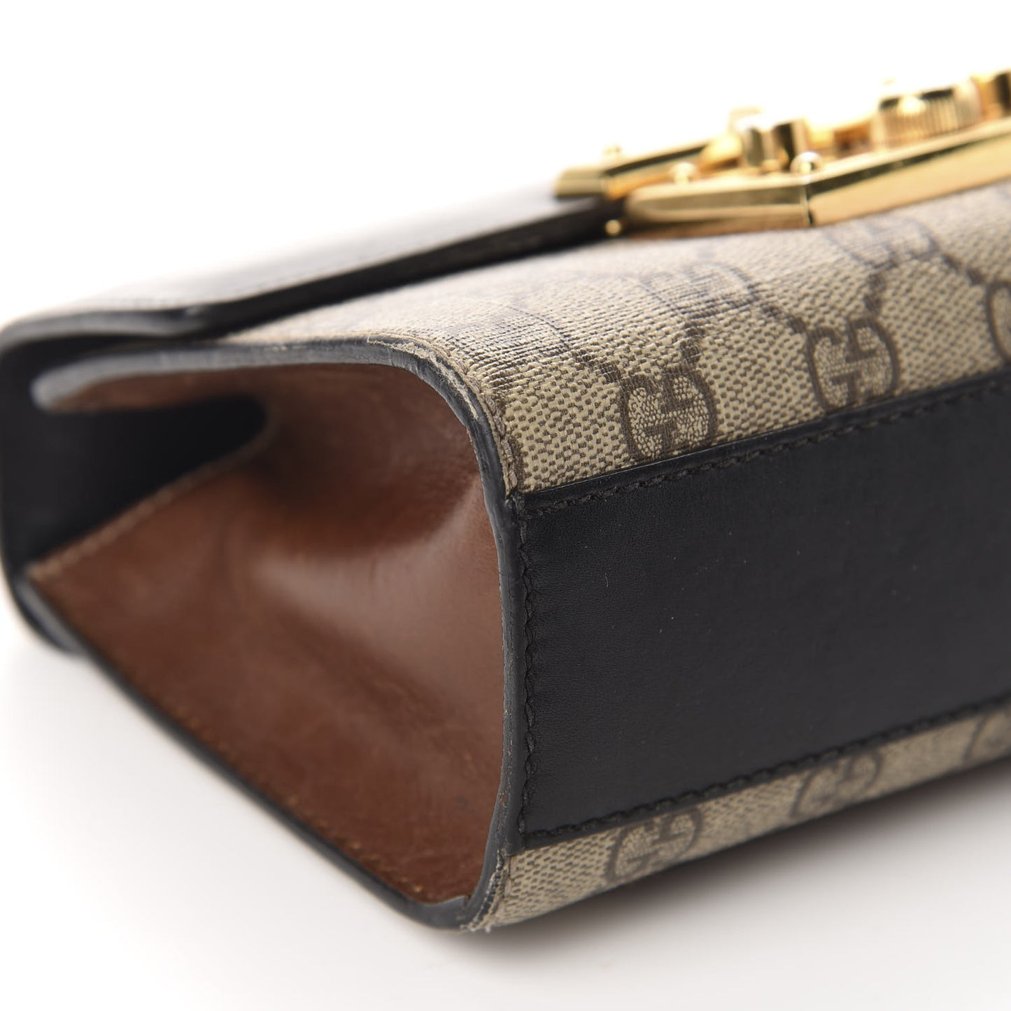GG Supreme Monogram Calfskin Small Padlock Shoulder Bag Beige Black Cuir