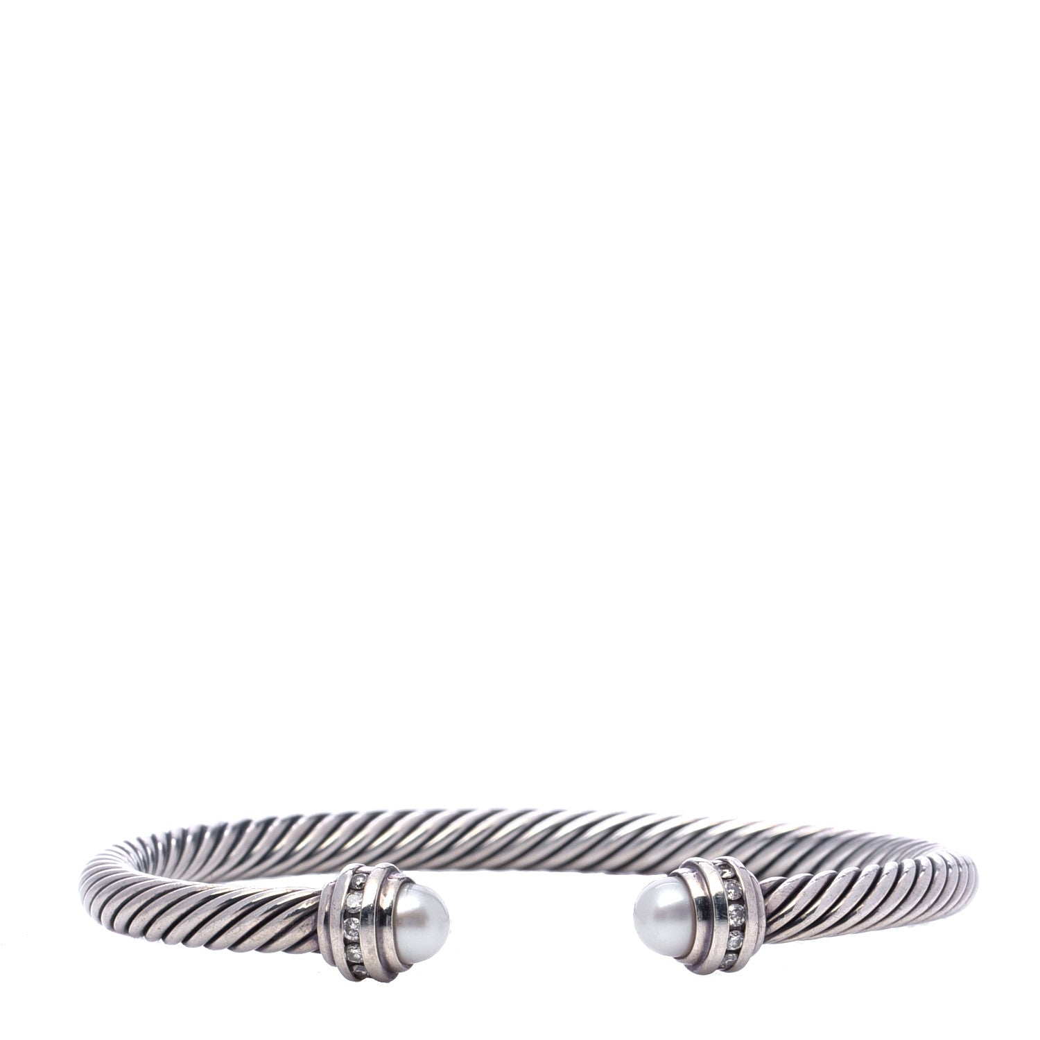 David Yurman Sterling Silver Diamond Pearl 5mm Cable Classics Princess Bracelet 1 of 6