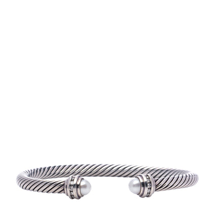 David Yurman Sterling Silver Diamond Pearl 5mm Cable Classics Princess Bracelet 1 of 6