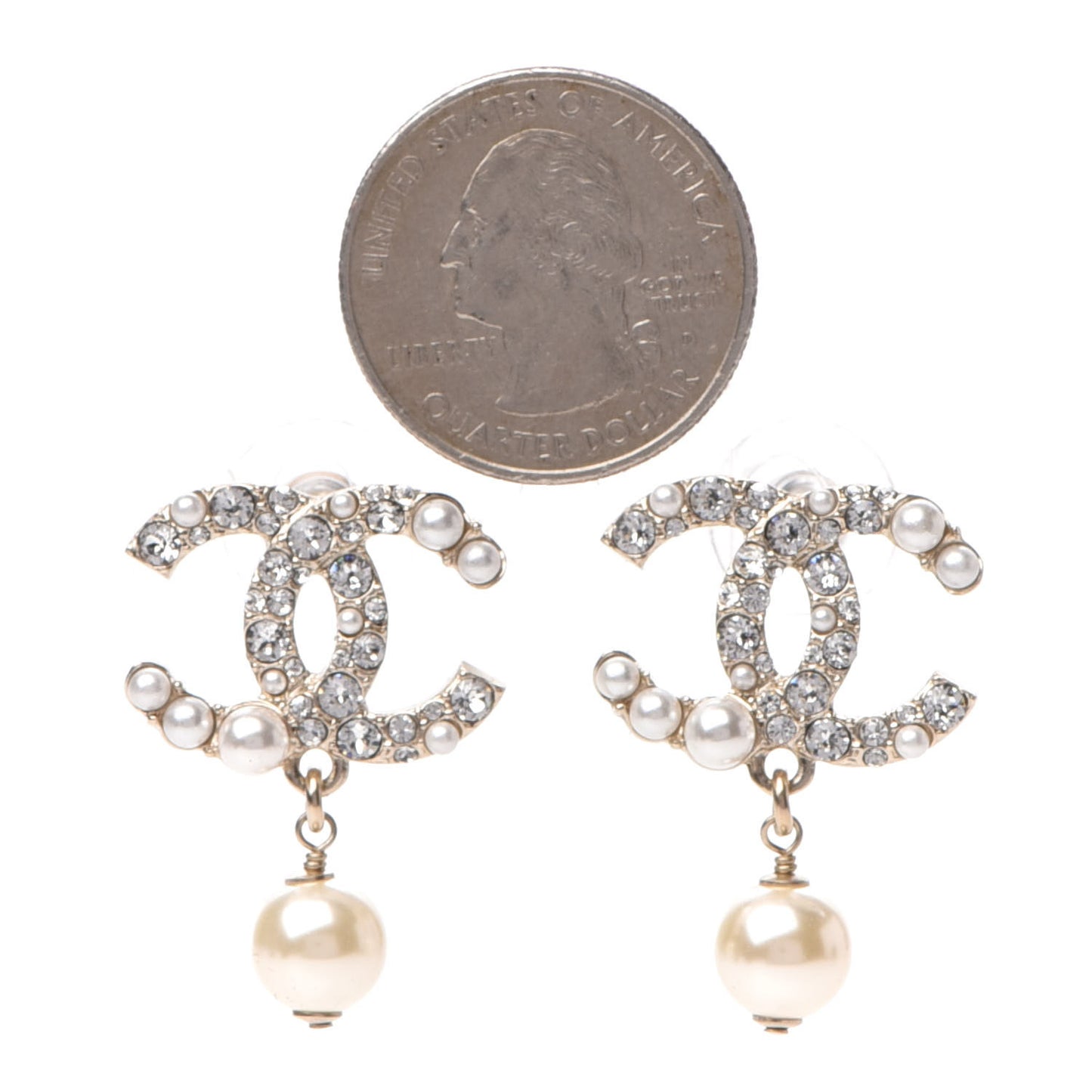 Crystal Pearl CC Drop Earrings Gold