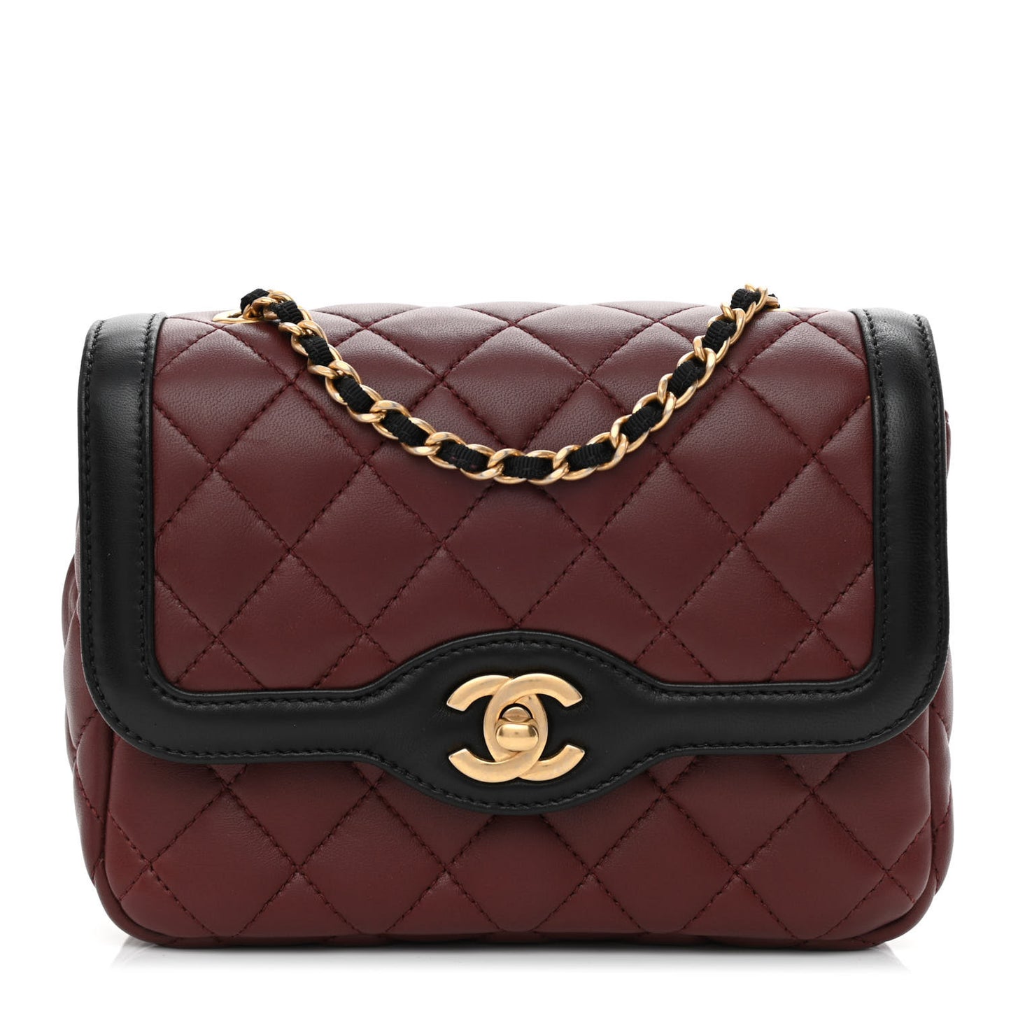 Lambskin Quilted Mini Two Tone Day Flap Burgundy