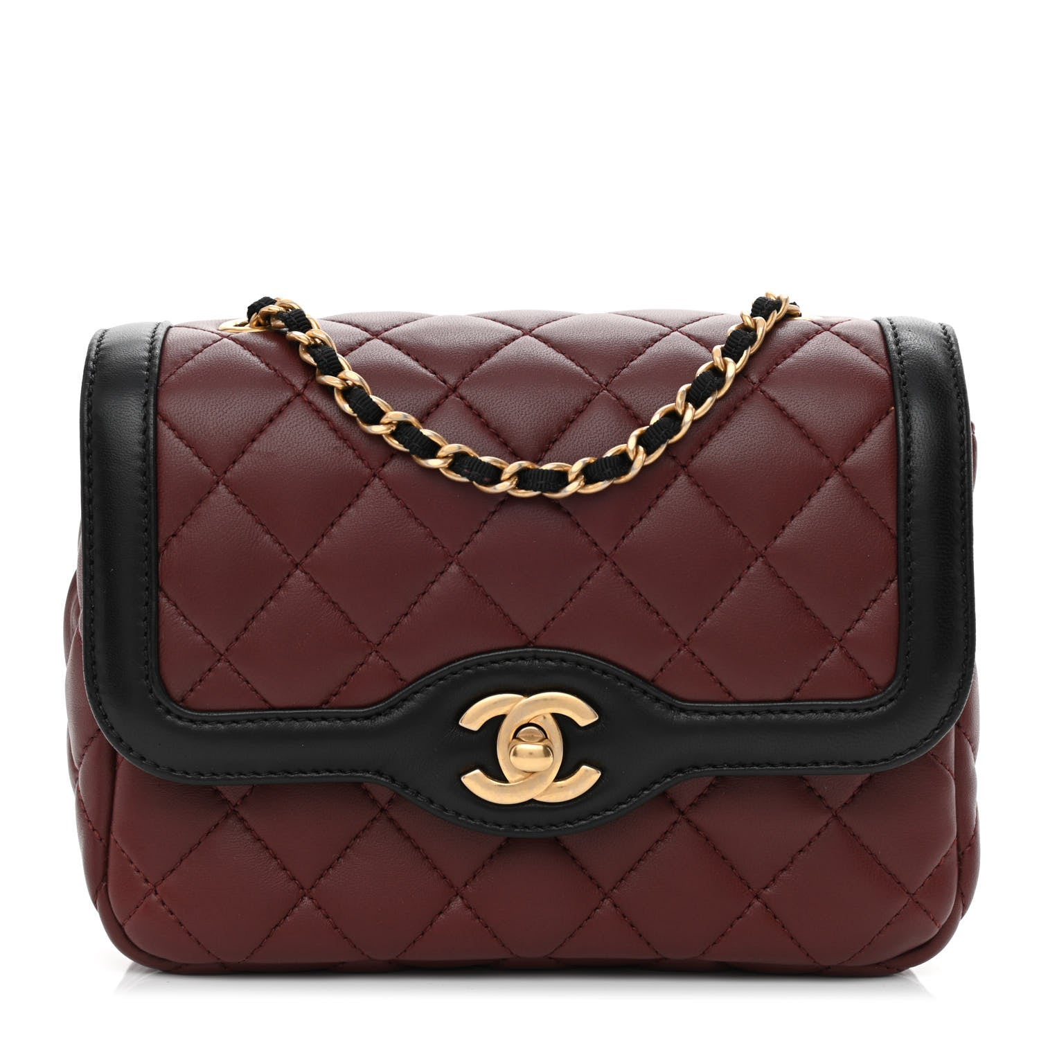 Chanel Lambskin Quilted Mini Two Tone Day Flap Burgundy 1 of 10