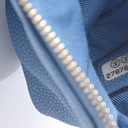Chanel Caviar Flat Chevron Quilted Small Cosmetic Case Blue 7 of 7