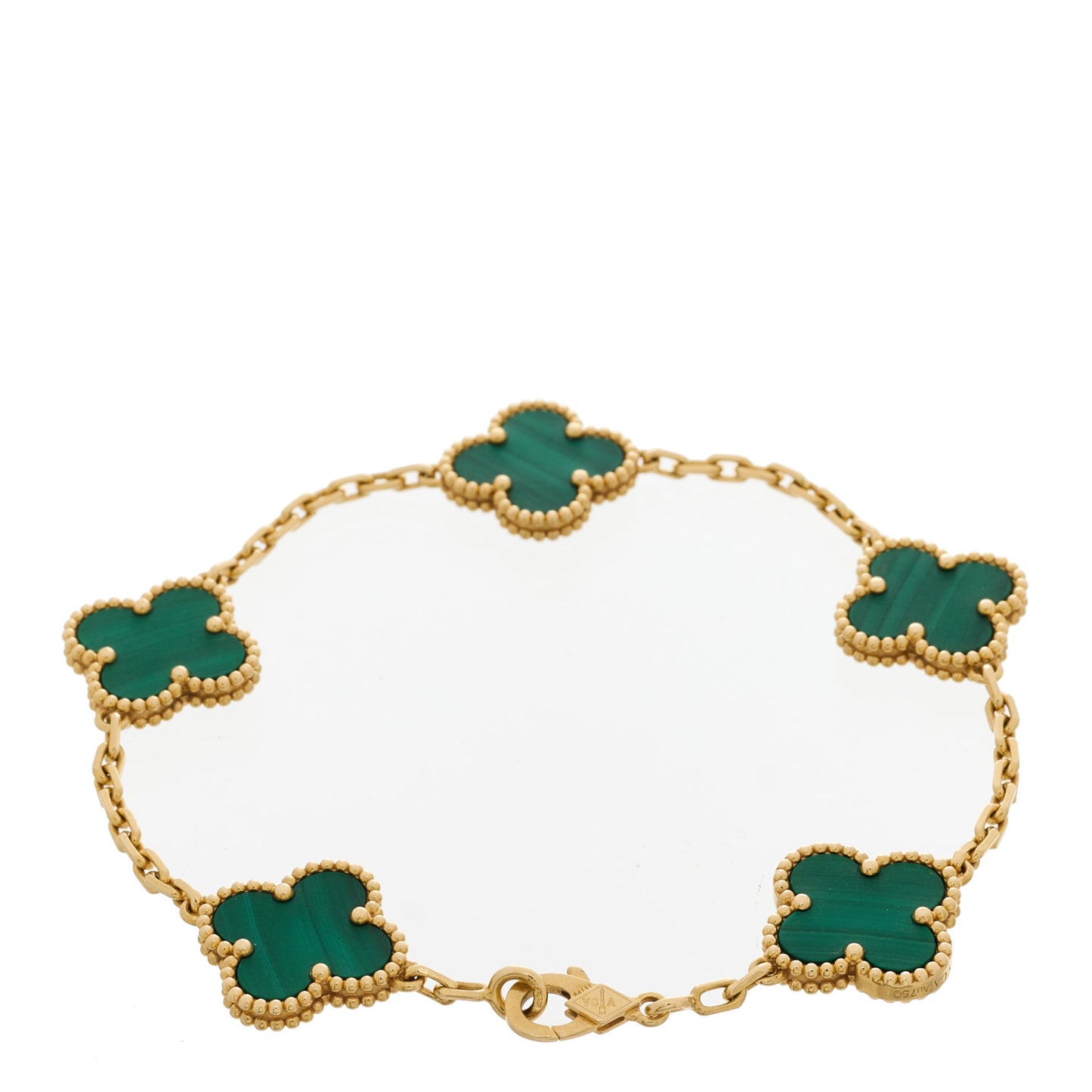 18K Yellow Gold Malachite 5 Motifs Vintage Alhambra Bracelet