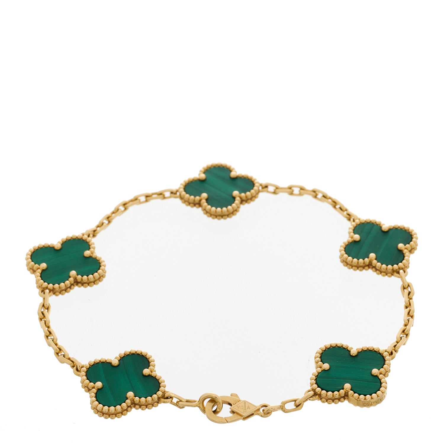 Van Cleef & Arpels 18K Yellow Gold Malachite 5 Motifs Vintage Alhambra Bracelet 2 of 5
