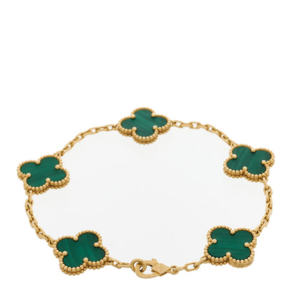 Van Cleef & Arpels 18K Yellow Gold Malachite 5 Motifs Vintage Alhambra Bracelet 2 of 5