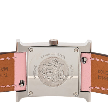 Hermes Stainless Steel Swift Diamond Mother of Pearl 21mm Heure H Hour Quartz Watch Rose Sakura 4 of 5