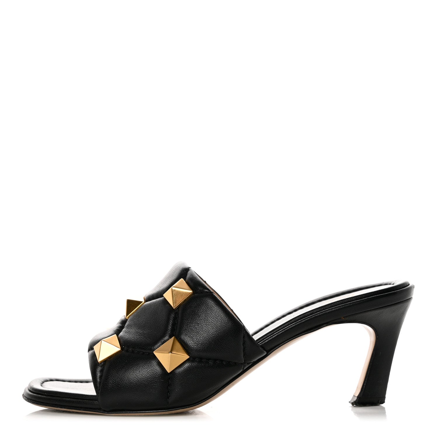 Valentino Garavani Nappa Quilted Roman Stud 65mm Slide Sandals 38.5 Black 1 of 9
