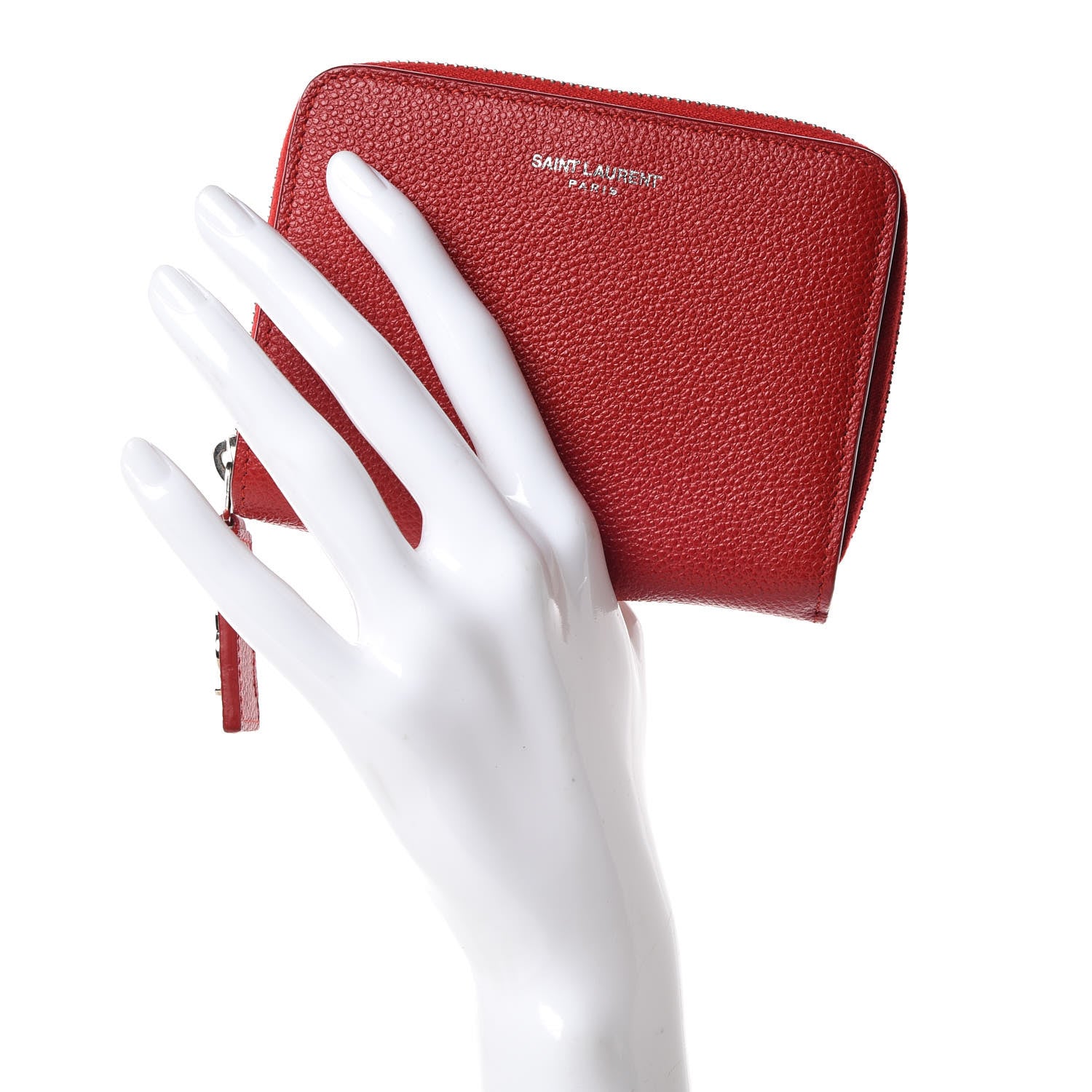 Saint Laurent Grained Calfskin Rive Gauche Compact Zip Around Wallet Red 2 of 10