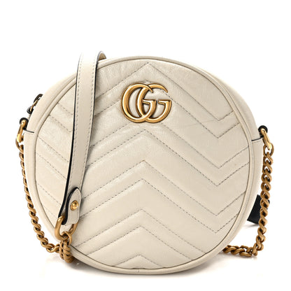 Gucci Calfskin Matelasse Mini GG Marmont Round Shoulder Bag White 1 of 15