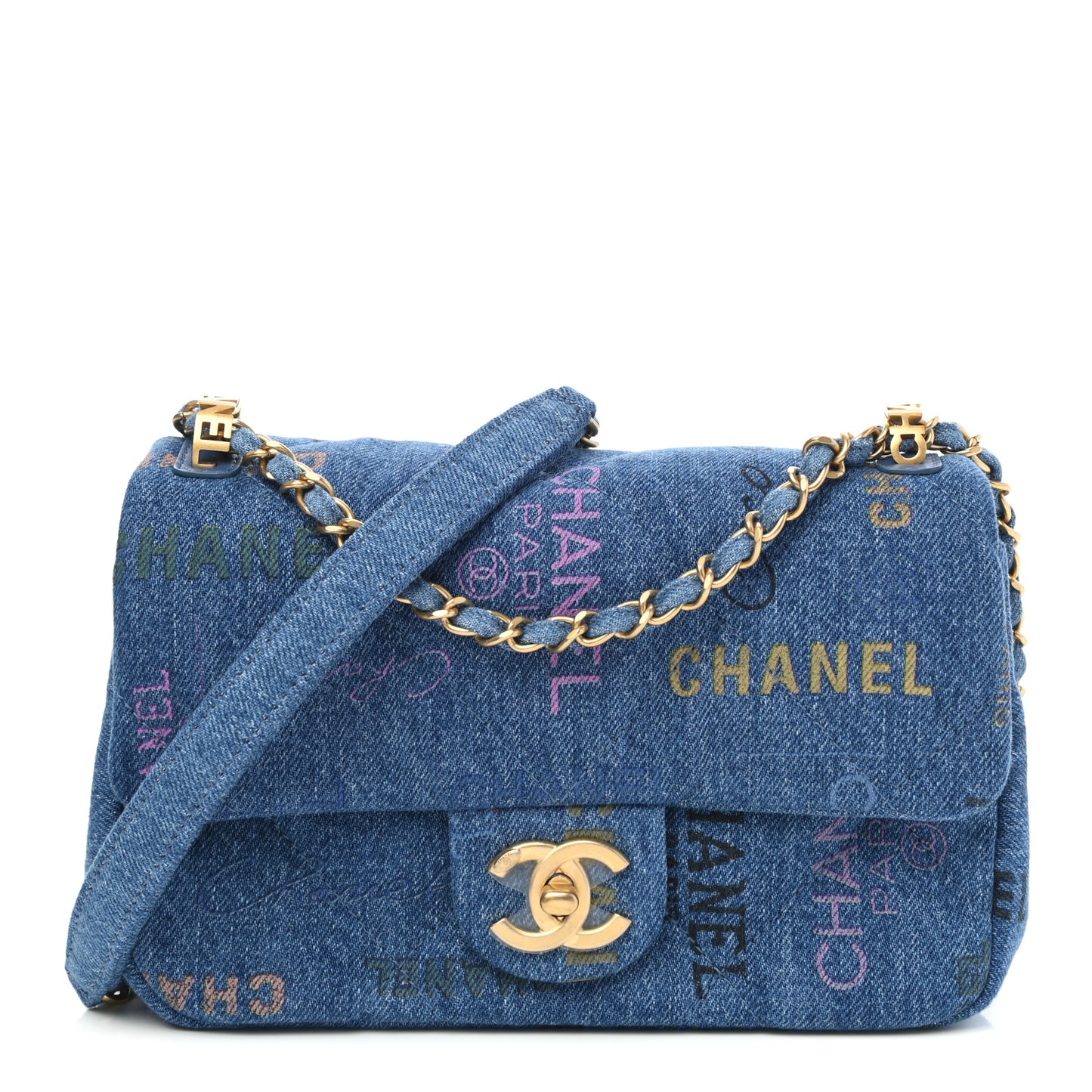 Denim Quilted Mini Denim Mood Rectangular Flap Blue Multicolor