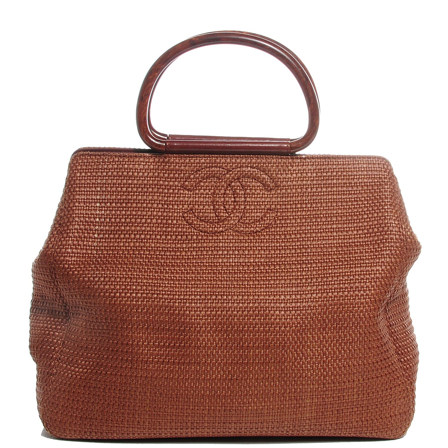 Chanel Woven Straw Raffia Wooden Handle Bag Brown 1 of 8