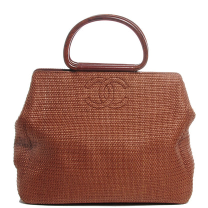 Chanel Woven Straw Raffia Wooden Handle Bag Brown 1 of 8