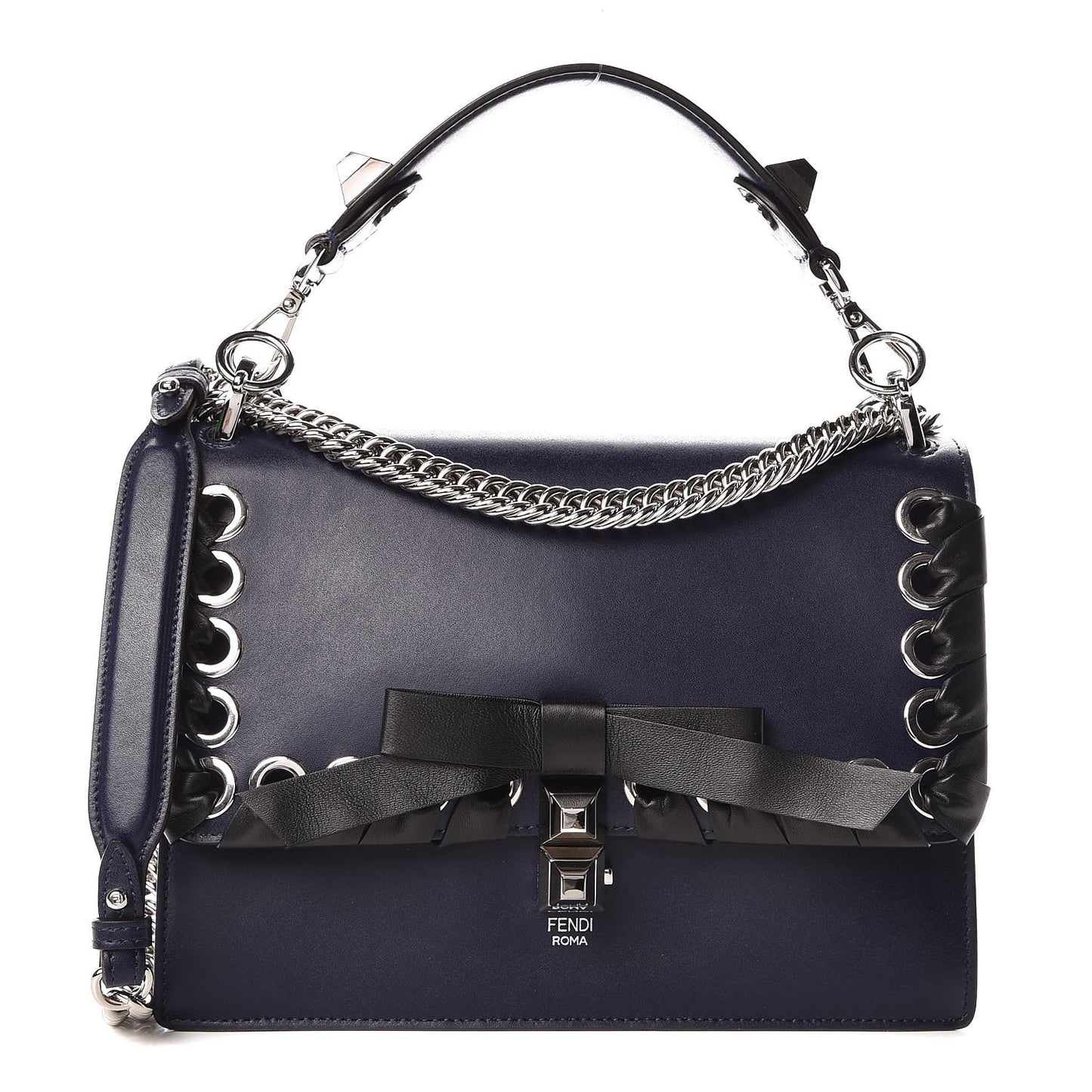 Vitello Liberty Shiny Nappa Lace Up Bow Kan I Shoulder Bag Blueberry Black