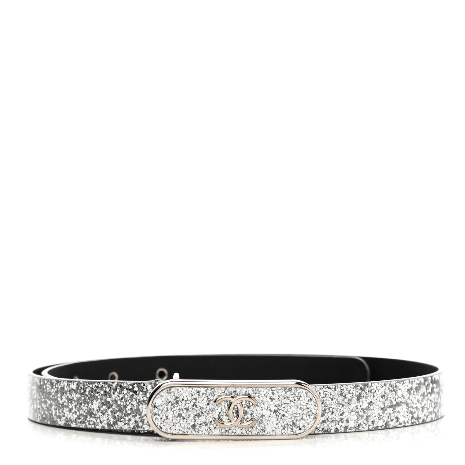 Chanel Glitter Calfskin CC Logo Skinny Belt 70 28 Silver 1 of 8