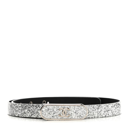 Chanel Glitter Calfskin CC Logo Skinny Belt 70 28 Silver 1 of 8