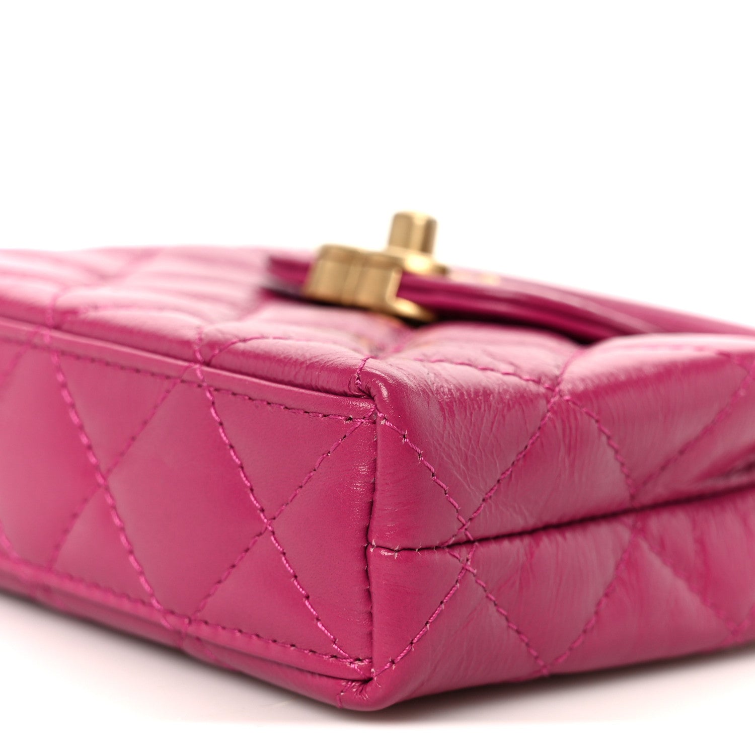 Chanel Shiny Aged Calfskin Quilted Mini Nano Kelly Shopper Dark Pink 10 of 11