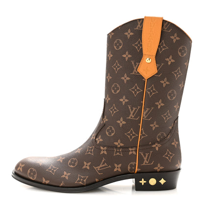 Louis Vuitton Grained Calfskin Monogram Macassar Mens LV Rider Boots 10.5 Safran Yellow 1 of 10