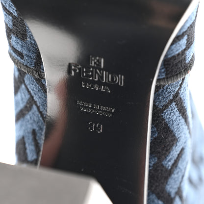 Fendi Chenille Jacquard FF 110mm Knee Boots 39 Black Blue 7 of 8