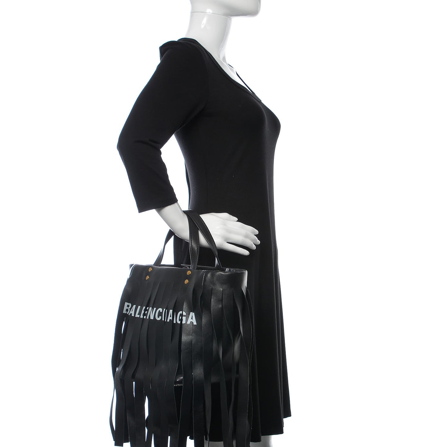 Calfskin XS Fringe Laundry Cabas Black