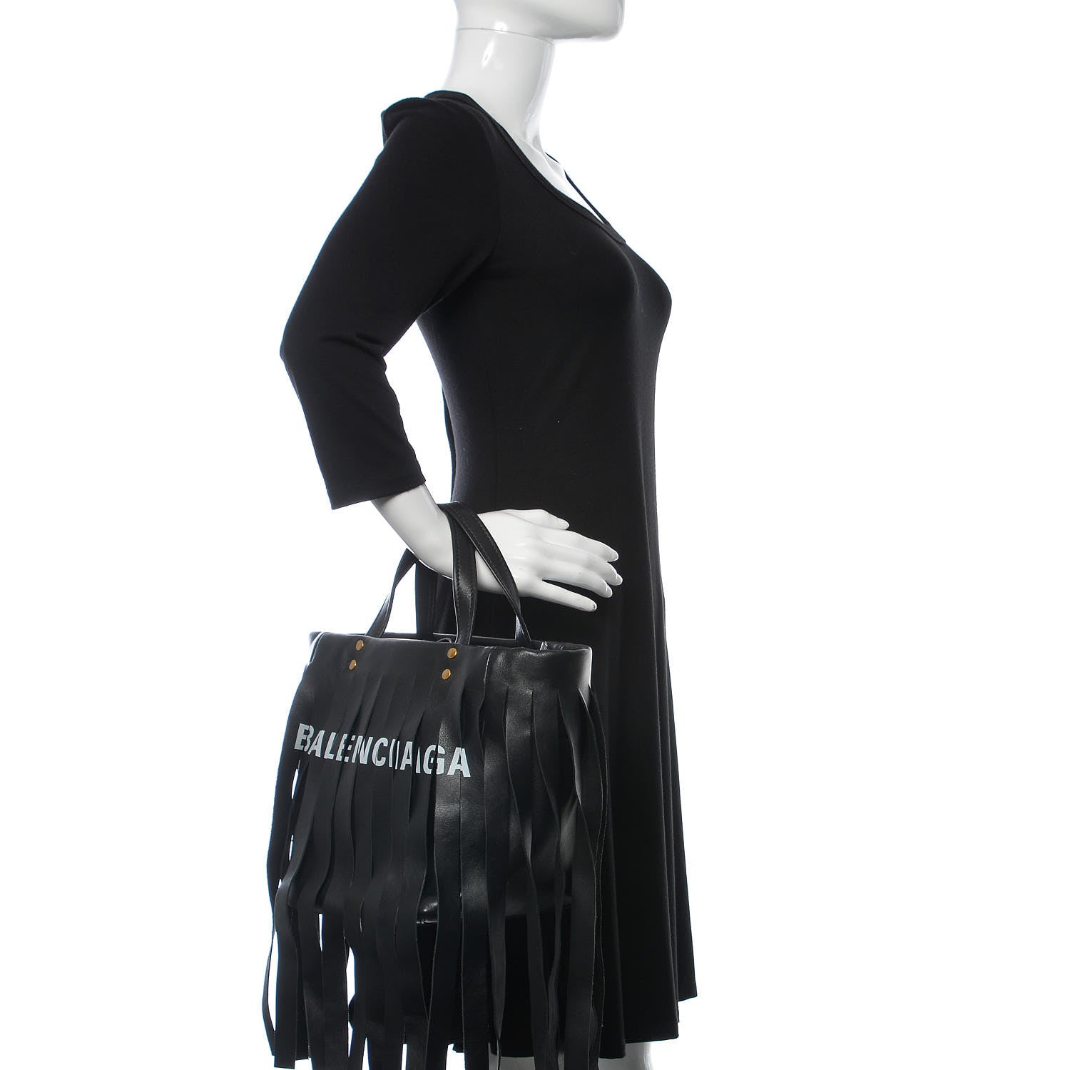 Balenciaga Calfskin XS Fringe Laundry Cabas Black 3 of 9