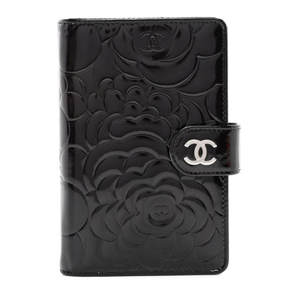 Chanel Patent Camellia Embossed Zipped Pocket Wallet Black 1 of 9