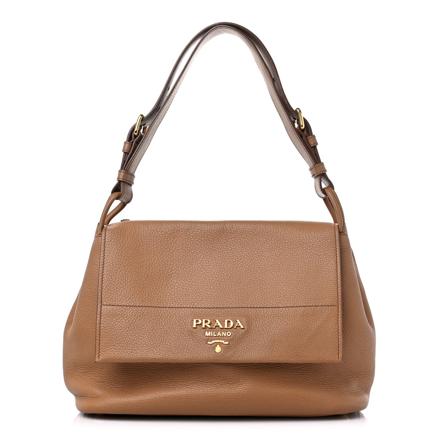 Vitello Daino Flap Shoulder Bag Caramel