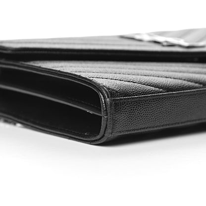 Saint Laurent Grain De Poudre Matelasse Chevron Monogram Chain Wallet Black 8 of 11