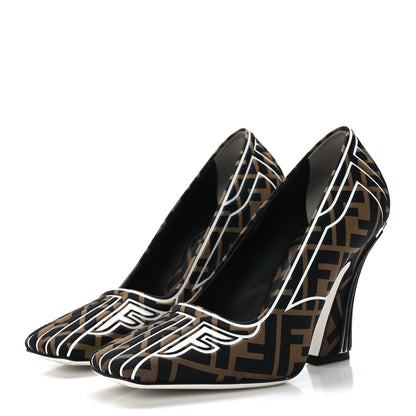 Fendi Lycra Film FF FFreedom Decollete Pumps 36.5 Tobacco Moro White 3 of 6